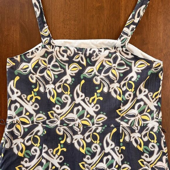 Boho Floral Midi Sundress Blue White Green Cotton Lined Side Zip Size 12 Merona - Picture 7 of 10